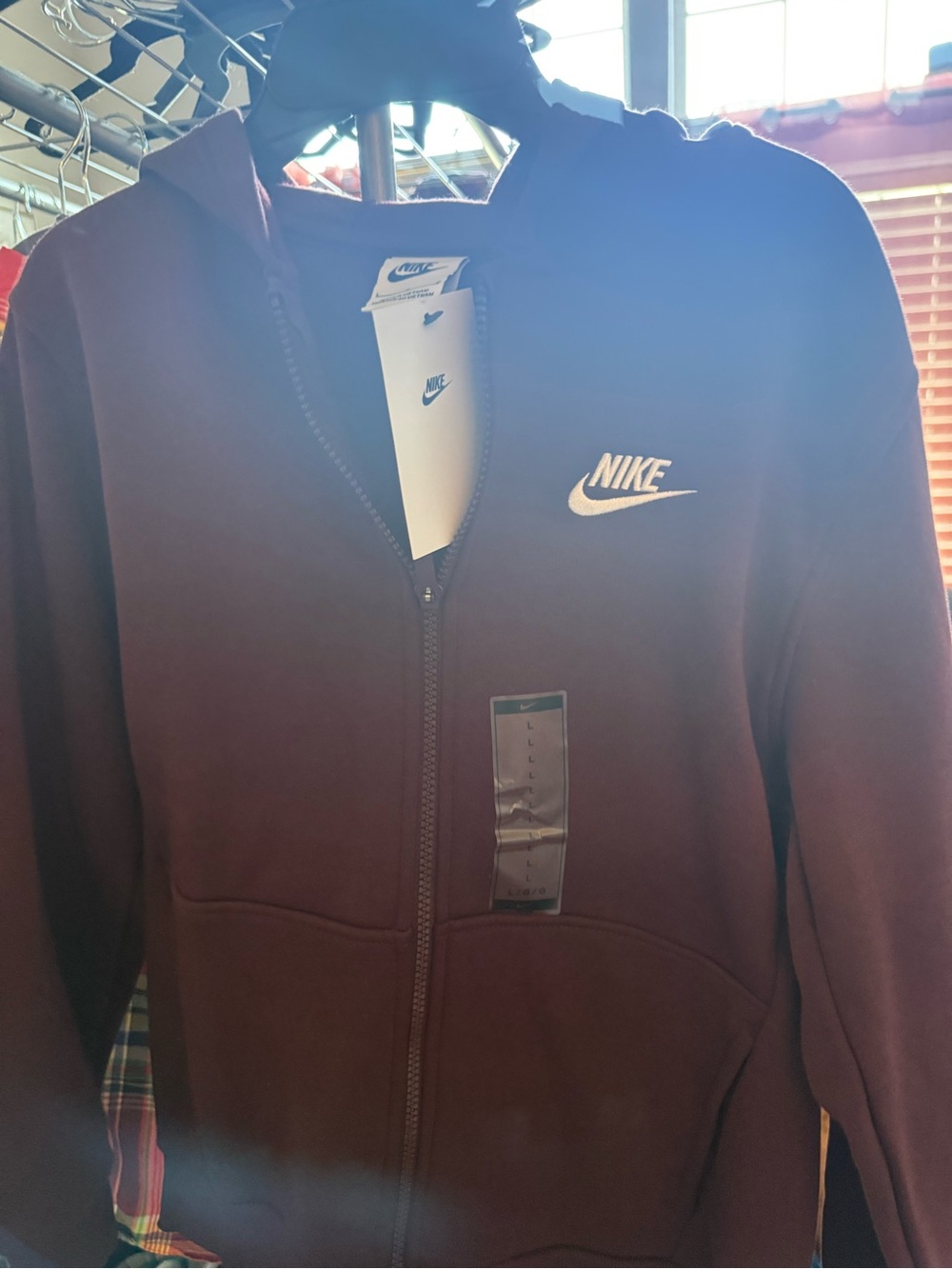 Nike Burgundy Zip-Up Hoodie with White Swoosh